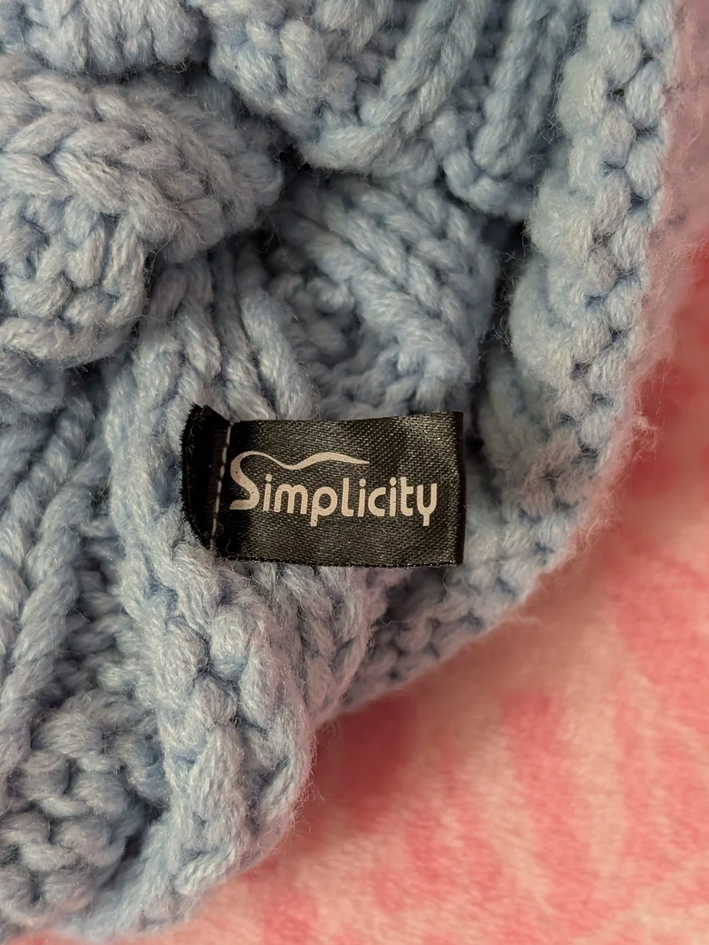 Simplicity Kids Cable Knit Beanie with Faux Fur Pom - Light Blue and Brown